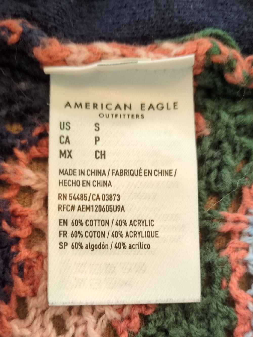 American Eagle Crochet Striped Halter Top - Boho Festival Knit Crop Size S - Picture 5 of 6